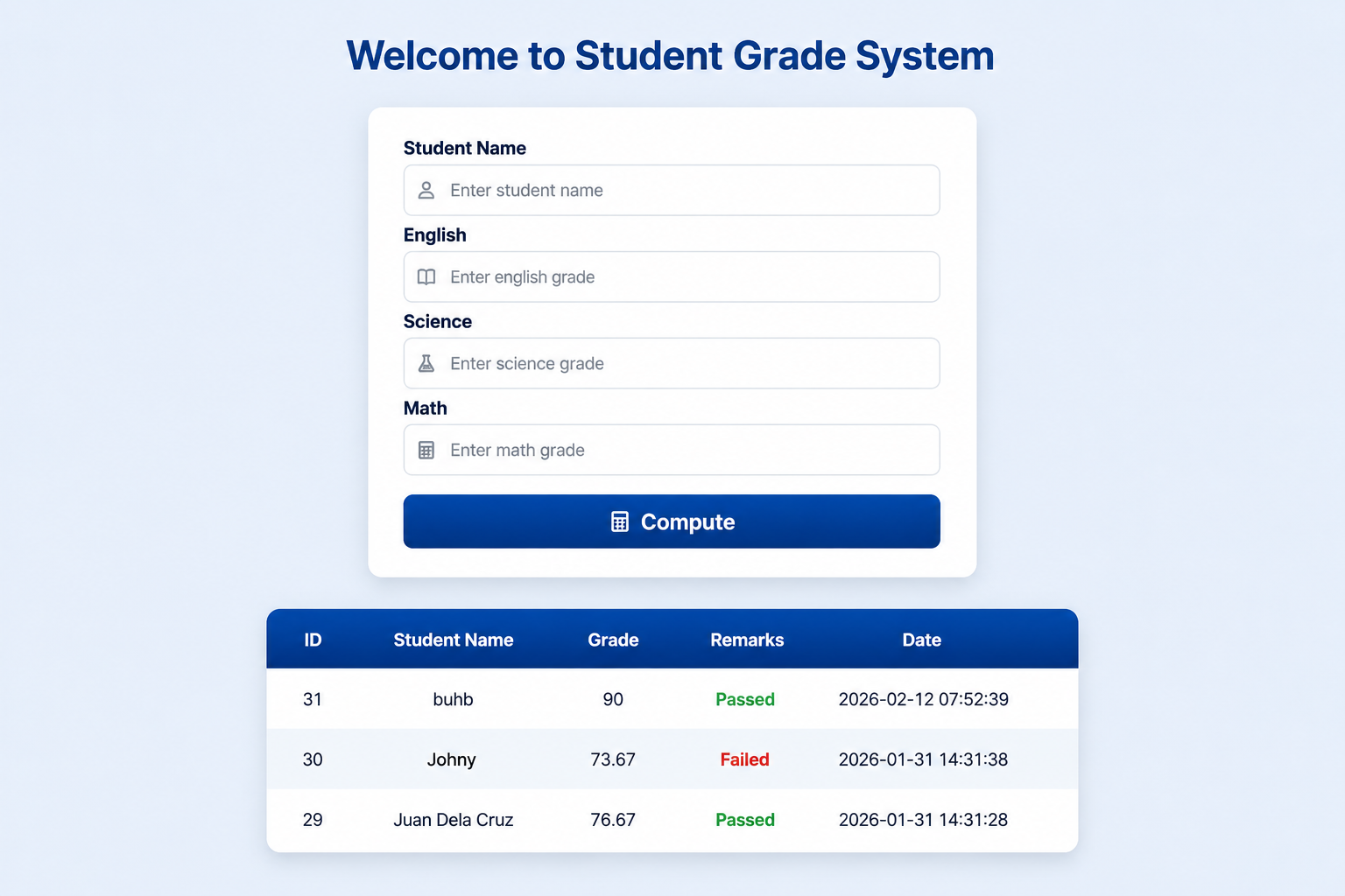 Student Grade Management screenshot